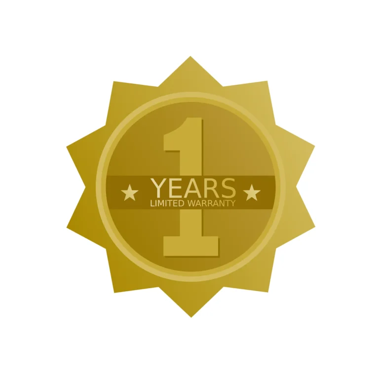 1 year limited warranty badge for carport, garage, and metal buildings.