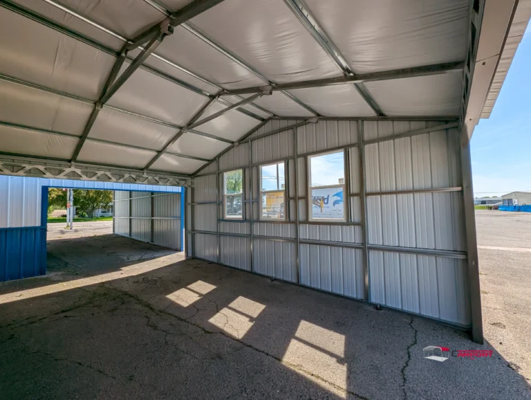 interior-of-metal-garage-building-with-fiberglass-insulation-on-roof-and-vertical-roof-vertical-siding